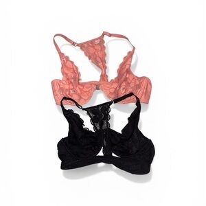 Aerie 36C Lace Racerback Bralette Set - Pink and Black